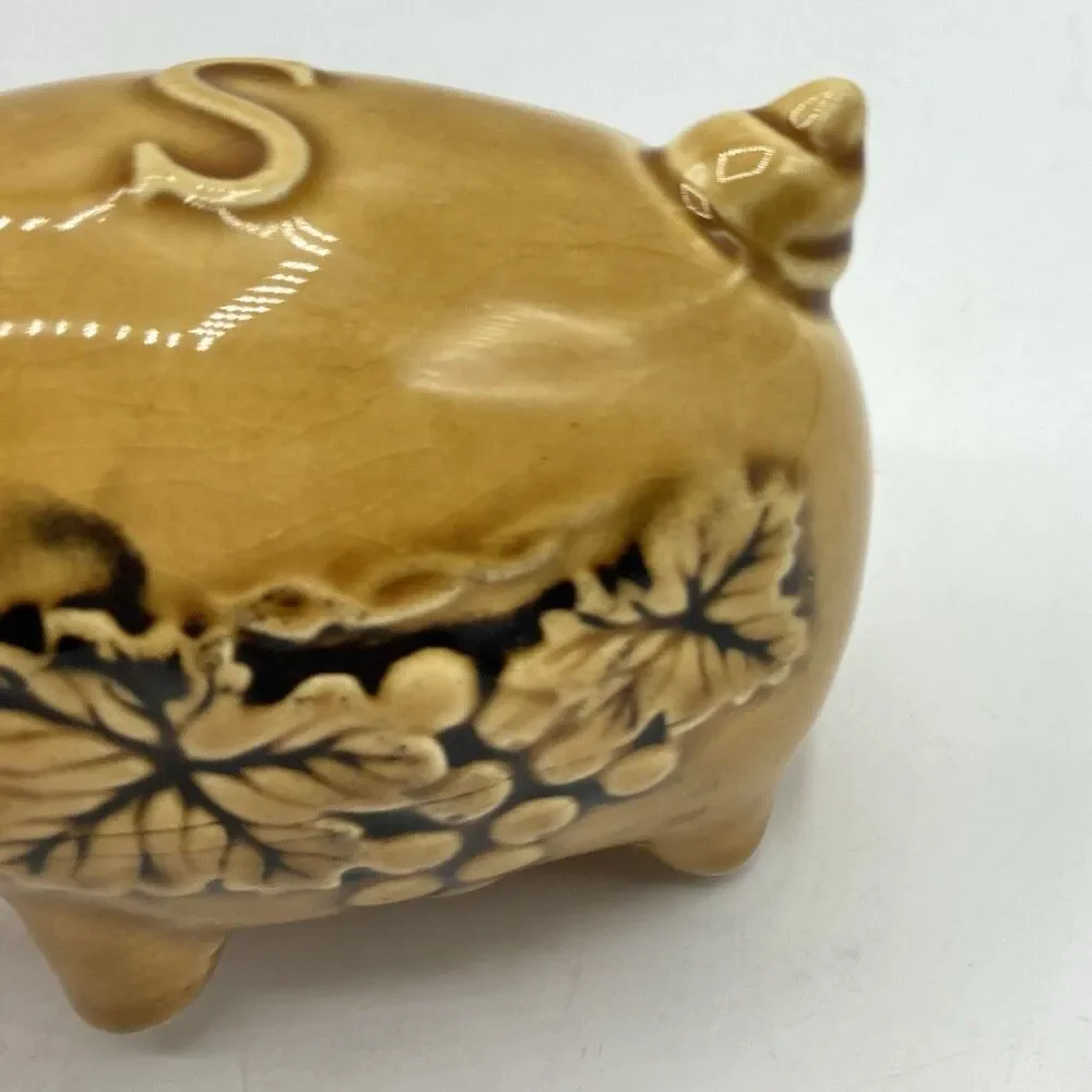 Vintage Enesco Japan Pig Salt & Pepper Shakers Harvest Gold Apple Grapes Ceramic